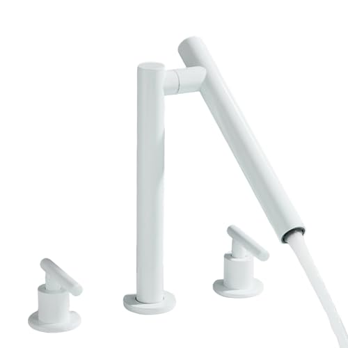 FQYEP 3 Loch Armatur Waschbecken Zweigriffarmatur Badarmatur Waschbecken 360° Drehbar Messing,Weiß von FQYEP