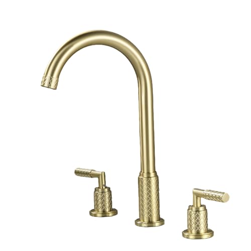FQYEP 3 Loch Armatur Waschtisch 360° Drehbar Wasserarmatur Bad Badezimmer Wasserhahn Messing,Gold Gebürstet von FQYEP