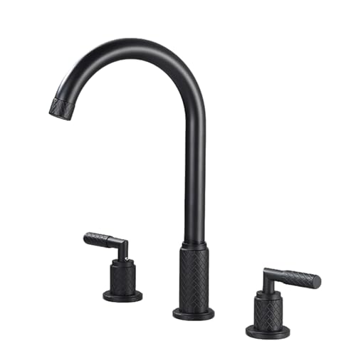 FQYEP 3 Loch Armatur Waschtisch 360° Drehbar Wasserarmatur Bad Badezimmer Wasserhahn Messing,Schwarz von FQYEP