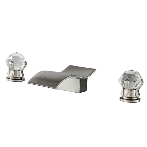 FQYEP 3 Loch Armatur Waschtisch Badezimmer Wasserhahn Wasserfall Doppelgriff Heißes und Kaltes Wasser,Gebürstet von FQYEP