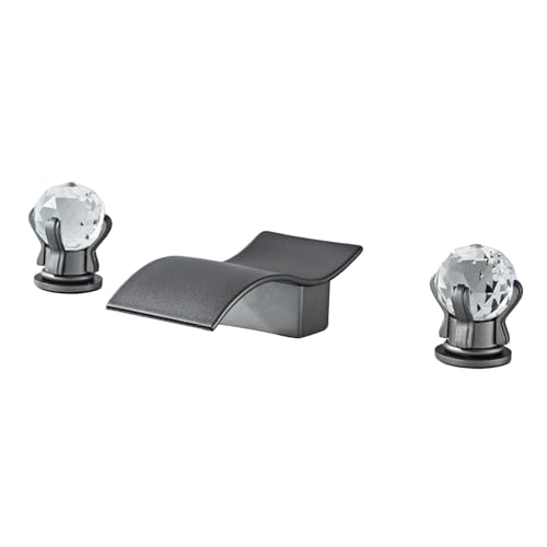 FQYEP 3 Loch Armatur Waschtisch Badezimmer Wasserhahn Wasserfall Doppelgriff Heißes und Kaltes Wasser,Grau von FQYEP