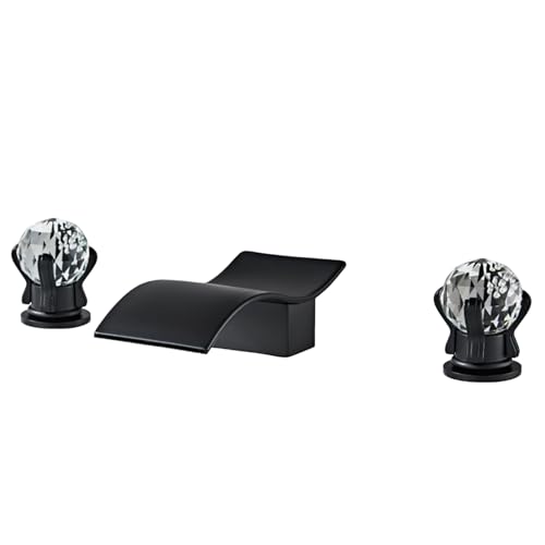 FQYEP 3 Loch Armatur Waschtisch Badezimmer Wasserhahn Wasserfall Doppelgriff Heißes und Kaltes Wasser,Schwarz von FQYEP