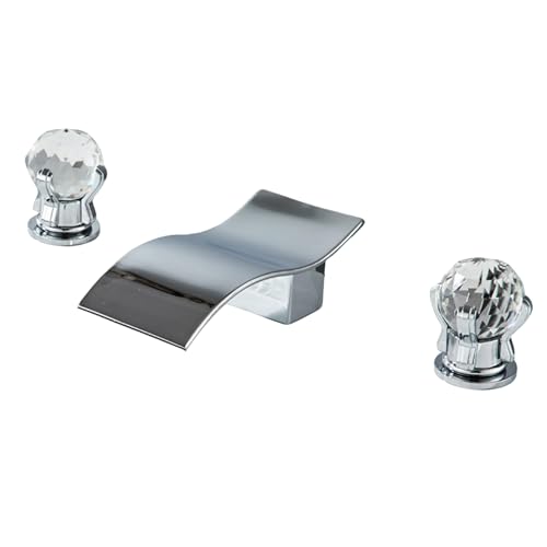 FQYEP 3 Loch Armatur Waschtisch Badezimmer Wasserhahn Wasserfall Doppelgriff Heißes und Kaltes Wasser,Verchromt von FQYEP