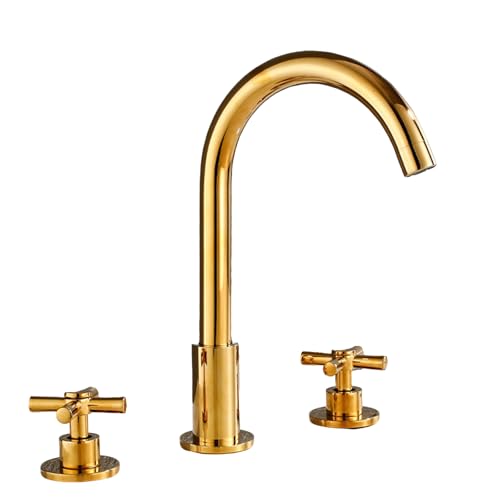 FQYEP 3 Loch Armatur Waschtisch Doppelgriff Badarmatur Waschbecken 360° Drehbar Edelstahl,Gold von FQYEP