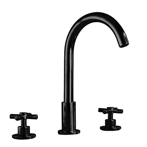 FQYEP 3 Loch Armatur Waschtisch Doppelgriff Badarmatur Waschbecken 360° Drehbar Edelstahl,Schwarz von FQYEP