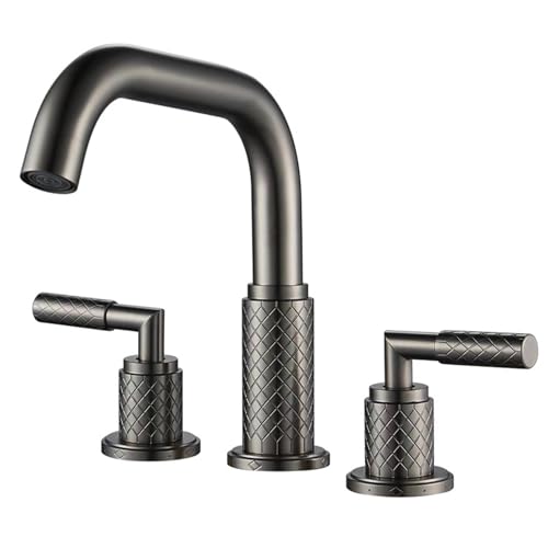FQYEP 3 Loch Armatur Waschtisch Doppelgriff Badezimmer Wasserhahn 360° Drehbar Messing,Grau von FQYEP