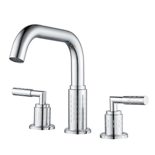 FQYEP 3 Loch Armatur Waschtisch Doppelgriff Badezimmer Wasserhahn 360° Drehbar Messing,Überzug von FQYEP