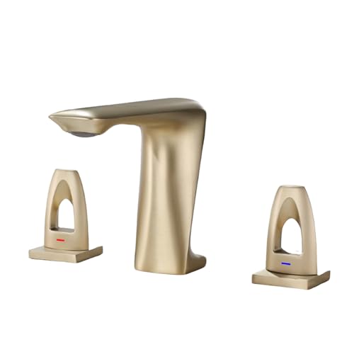 FQYEP 3 Loch Armatur Waschtisch Doppelgriff Wasserarmatur Bad Waschtischarmatur Bad Messing,Gold Gebürstet von FQYEP