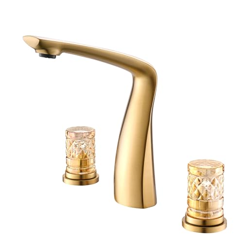 FQYEP 3 Loch Armatur Waschtisch Doppelgriff Wasserhahn Bad Wasserhahn Badezimmer Messing,Gold Gebürstet von FQYEP