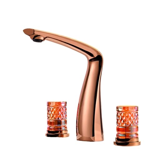 FQYEP 3 Loch Armatur Waschtisch Doppelgriff Wasserhahn Bad Wasserhahn Badezimmer Messing,Roségold von FQYEP