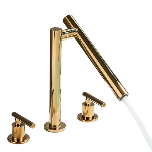 FQYEP 3 Loch Armatur Waschtisch Doppelgriff Wasserhahn Badezimmer 360° Drehbar Spüle Armatur Messing,Gold von FQYEP