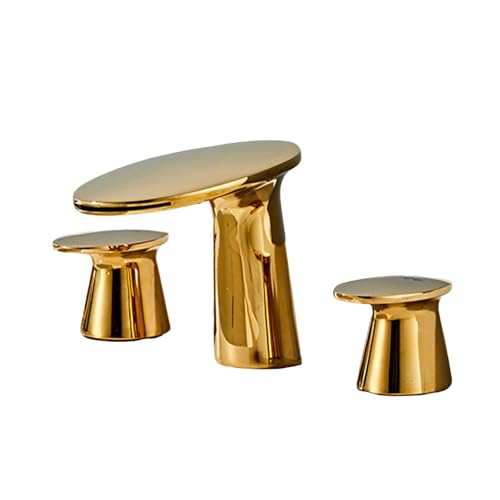 FQYEP 3 Loch Armatur Waschtisch Doppelgriff Wasserhahn Badezimmer Mischbatterie Waschbecken Messing,Gold von FQYEP