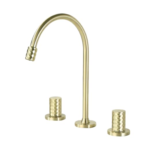 FQYEP 3 Loch Armatur Waschtisch Gold Gebürstet Doppelgriff Wasserhahn Bad 360° Drehbar Messing von FQYEP