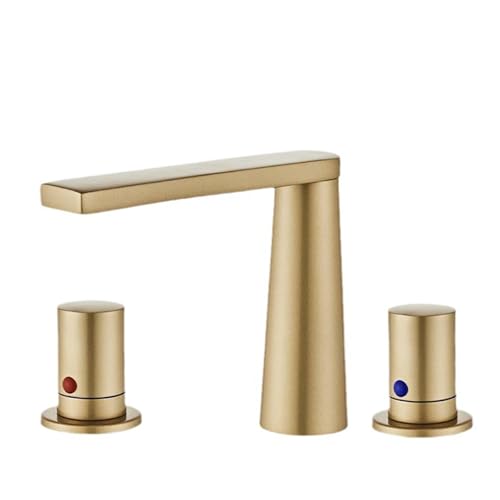 FQYEP 3 Loch Armatur Waschtisch Zweigriffarmatur Mischbatterie Waschbecken 360° Drehbar Messing,Gold von FQYEP