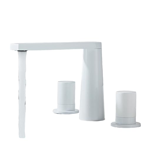 FQYEP 3 Loch Armatur Waschtisch Zweigriffarmatur Mischbatterie Waschbecken 360° Drehbar Messing,Weiß von FQYEP