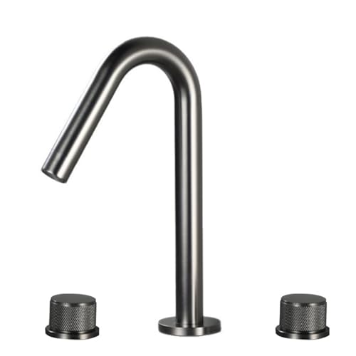 FQYEP 3 Loch Armatur Waschtisch Zweigriffarmatur Wasserhahn Badezimmer 360 ° Drehende Messing,Grau,Modell A von FQYEP