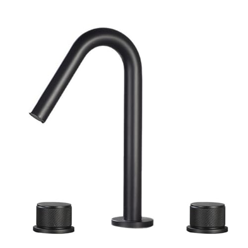 FQYEP 3 Loch Armatur Waschtisch Zweigriffarmatur Wasserhahn Badezimmer 360 ° Drehende Messing,Schwarz,Modell A von FQYEP