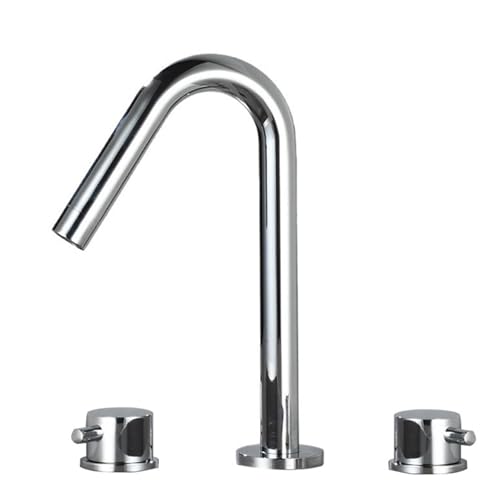 FQYEP 3 Loch Armatur Waschtisch Zweigriffarmatur Wasserhahn Badezimmer 360 ° Drehende Messing,Verchromt,Modell B von FQYEP