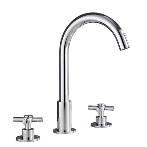 FQYEP 3 Loch Armaturen Waschbecken Doppelgriff Wasserhahn Badezimmer Waschbecken 360° Drehbar Messing,Überzug,Modell A von FQYEP