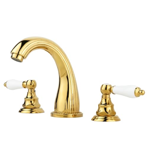 FQYEP 3 Loch Armaturen Waschbecken Retro Zweigriffarmatur Armatur Badezimmer Messing,Gold,Modell A von FQYEP
