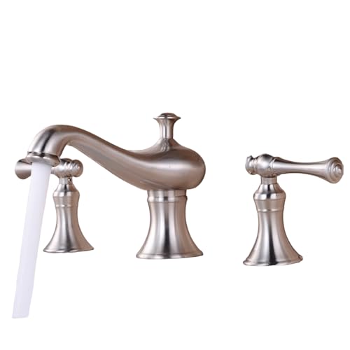 FQYEP 3 Loch Armaturen Waschbecken Zweigriffarmatur Wasserhahn Bad Waschbecken Messing,Gebürstet von FQYEP
