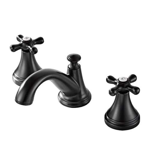FQYEP 3 Loch Armaturen Waschbecken Zweigriffarmatur Wasserhahn Badezimmer Waschbeckenarmatur Messing,Schwarz von FQYEP