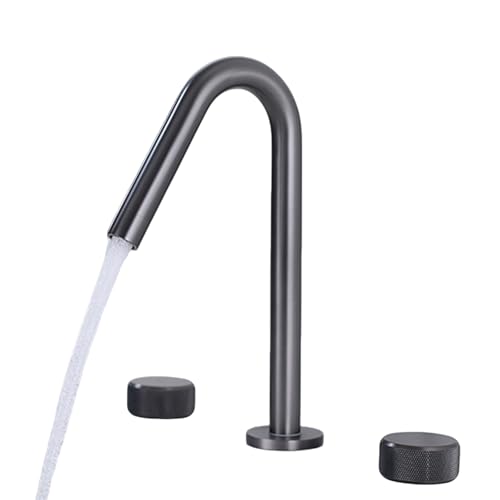 FQYEP 3 Loch Waschtischarmatur Doppelgriff Wasserarmatur Bad Waschbeckenarmatur 360 ° Drehende Messing,Grau von FQYEP