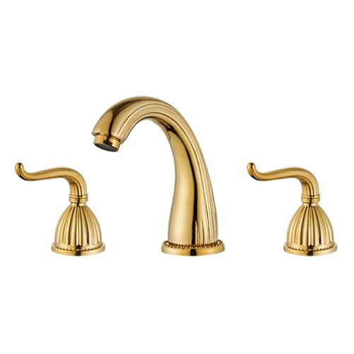 FQYEP 3 Loch Waschtischarmatur Gold Zweigriffarmatur Bad Armatur Waschbecken Retro Messing,Modell B von FQYEP