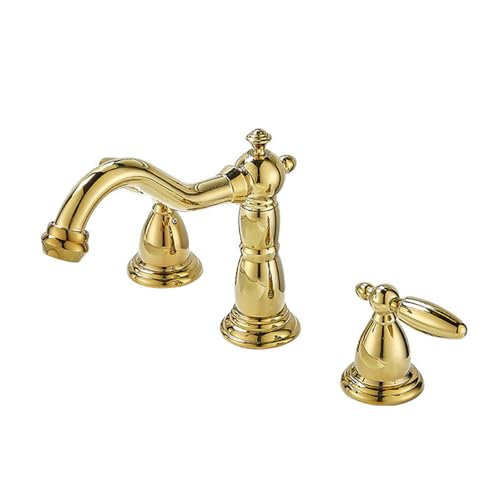 FQYEP 3 Loch Waschtischarmatur Mischbatterie Bad 3 Loch Vintage Messing 360° Drehbar,Gold von FQYEP