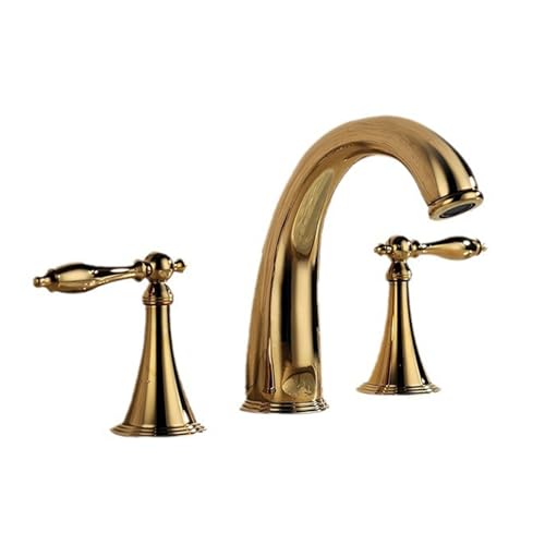 FQYEP 3 Loch Waschtischarmatur Mischbatterie Bad 3 Loch Vintage Messing mit Zweigriffarmatur,Gold von FQYEP