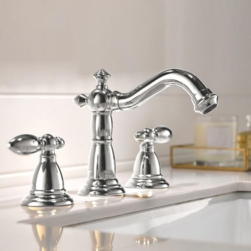 FQYEP 3 Loch Waschtischarmatur Vintage Doppelgriff Retro Wasserhahn Bad Messing Heißes und Kaltes,Überzug von FQYEP