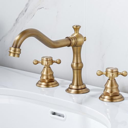 FQYEP 3 Loch Waschtischarmatur Vintage Doppelgriff Waschbecken Wasserhahn Antik Heißer und Kaltes Wasser,Antik von FQYEP