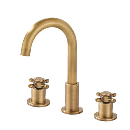 FQYEP 3 Loch Waschtischarmatur Vintage Zweigriffarmatur Badezimmer Wasserhahn Antik 360° Drehbar,Big Bend C von FQYEP