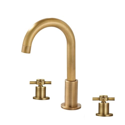 FQYEP 3 Loch Waschtischarmatur Vintage Zweigriffarmatur Badezimmer Wasserhahn Antik 360° Drehbar,Big Bend D von FQYEP