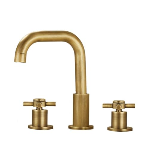 FQYEP 3 Loch Waschtischarmatur Vintage Zweigriffarmatur Badezimmer Wasserhahn Antik 360° Drehbar,Siebencharakter D von FQYEP