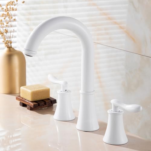 FQYEP 3 Loch Waschtischarmatur Vintage Zweigriffarmatur Retro Wasserhahn Bad 360° Drehbar,Weiß von FQYEP