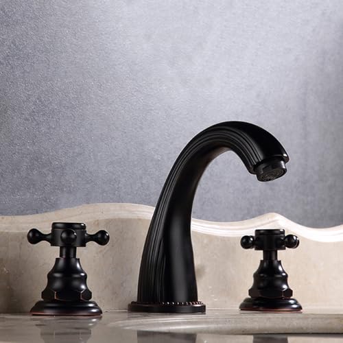 FQYEP 3 Loch Waschtischarmatur Vintage Zweigriffarmatur Wasserhahn Badezimmer Retro Messing,Schwarz,Modell B von FQYEP