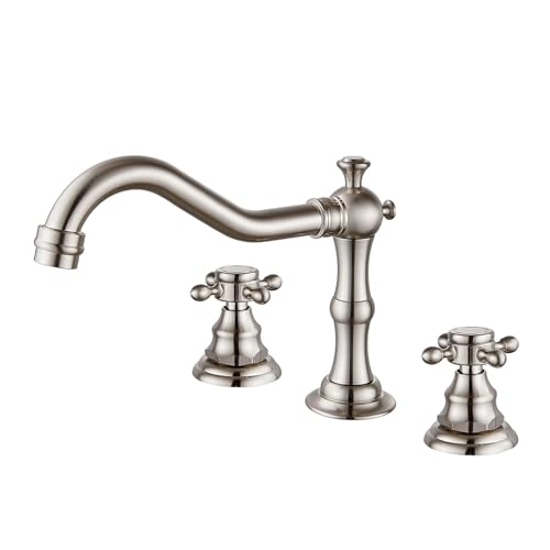 FQYEP 3 Loch Waschtischarmatur Wasserhahn Bad Vintage Zweigriffarmatur 360 ° Drehbar Messing,Gebürstet von FQYEP