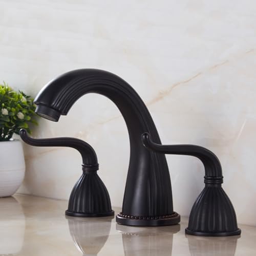 FQYEP 3 Loch Waschtischarmatur Zweigriffarmatur Bad Armatur Waschbecken Retro Heißes und Kaltes Wasser,Modell B von FQYEP
