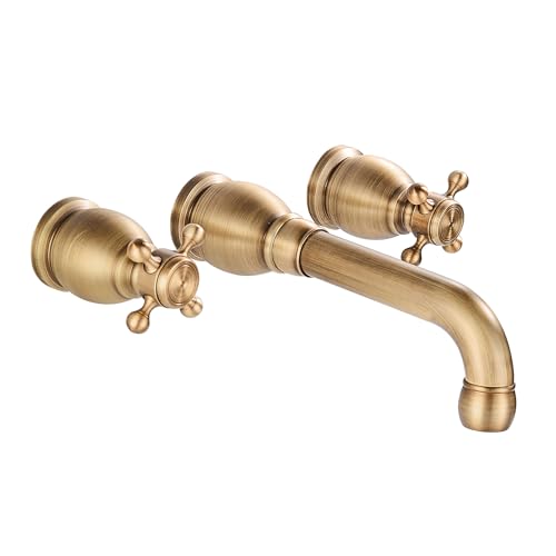 FQYEP 3 Loch Wasserhahn Wandanschluss Zweigriffarmatur Badezimmer Wasserhahn Antik Messing von FQYEP
