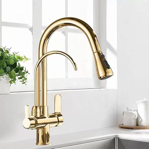 FQYEP 3 Wege Küchenarmatur mit Ausziehbarer Brause 360° Drehung Zwei Wasserstrahlarten Wasserhahn Küche mit Filter Küchenarmatur Ausziehbar Gold FQYEP 3 Wege Küchenarmatur mit Ausziehbarer Brause 360° Drehung Zwei Wasserstrahlarten Wasserhahn Küche mit Filter Küchenarmatur Ausziehbar Gold von FQYEP