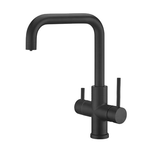 FQYEP 3 Wege Wasserhahn Osmoseanlage Trinkwasserhahn mit 2 Hebel 360° Drehbar Spültischarmatur Küche 3 in 1 Küchen Wasserhahn Schwarz von FQYEP