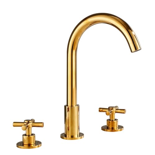 FQYEP Armatur Badezimmer 3 Loch 360° Drehbar Wasserhahn Bad Waschbecken Doppelgriff Messing,Gold,Modell C FQYEP Armatur Badezimmer 3 Loch 360° Drehbar Wasserhahn Bad Waschbecken Doppelgriff Messing,Gold,Modell C von FQYEP