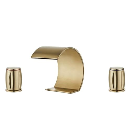 FQYEP Armatur Badezimmer 3 Loch Bad Wasserhahn Wasserfall Spültischarmatur Doppelgriff Messing,Gold Gebürstet von FQYEP