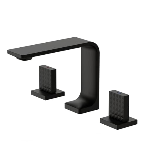 FQYEP Armatur Badezimmer 3 Loch Doppelgriff Mischbatterie Waschbecken Messing Heißes und Kaltes Wasser,Schwarz von FQYEP