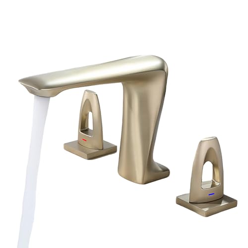 FQYEP Armatur Badezimmer 3 Loch Doppelgriff Waschtisch Armatur Wasserhahn Bad Waschbecken Messing,Gold Gebürstet von FQYEP