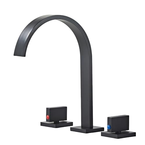 FQYEP Armatur Badezimmer 3 Loch Doppelgriff Wasserhahn Bad Badezimmer Wasserhahn 360° Drehbar Messing,Schwarz von FQYEP