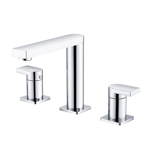 FQYEP Armatur Badezimmer 3 Loch Doppelgriff Wasserhahn für Waschbecken Messing 360° Drehbar,Verchromt von FQYEP