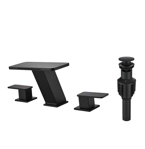 FQYEP Bad Wasserhahn Wasserfall 3 Loch Armatur Waschtisch mit Pop-Up-Abfluss Doppelgriff Messing,Schwarz FQYEP Bad Wasserhahn Wasserfall 3 Loch Armatur Waschtisch mit Pop-Up-Abfluss Doppelgriff Messing,Schwarz von FQYEP