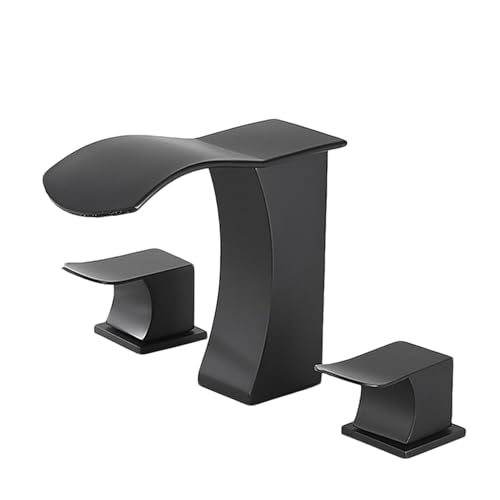 FQYEP Badarmatur Waschbecken Wasserfall 3 Loch Armaturen Waschbecken Doppelgriff Messing,Schwarz von FQYEP